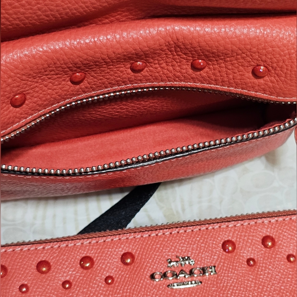 Coach Charlie Mini Coral Leather Backpack & Matching Wallet Studs F45070 Silver - Picture 7 of 14